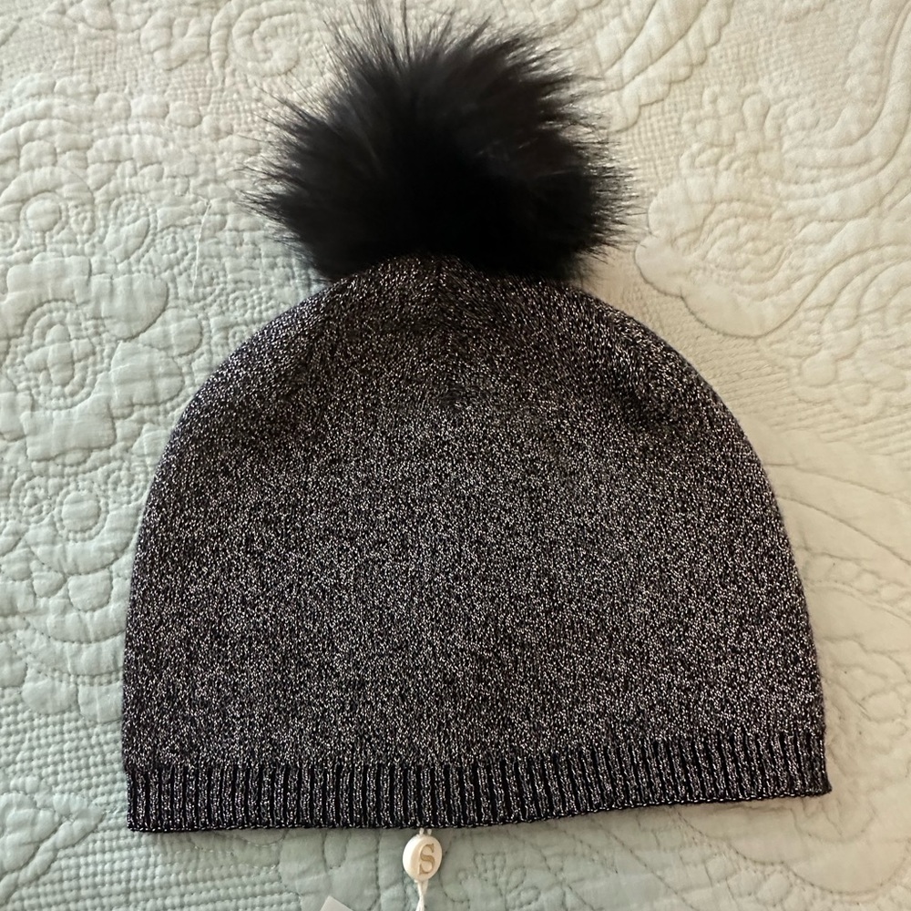 NWT! Shiraleah Black Silver Beanie with Pom pom